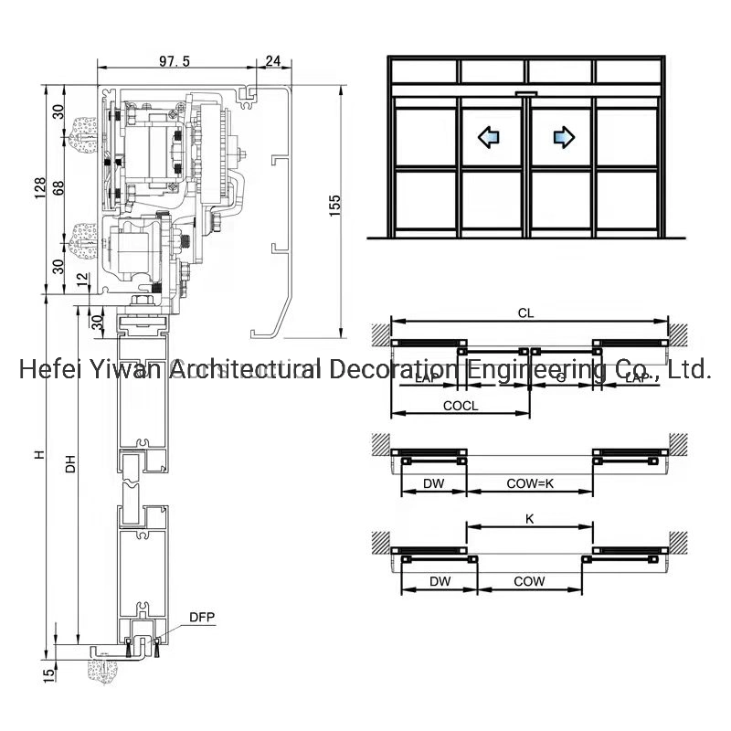 High Quality Industrial Hotel Commercial Auto Automatic Operators Interior Aluminium Glass Sliding Door