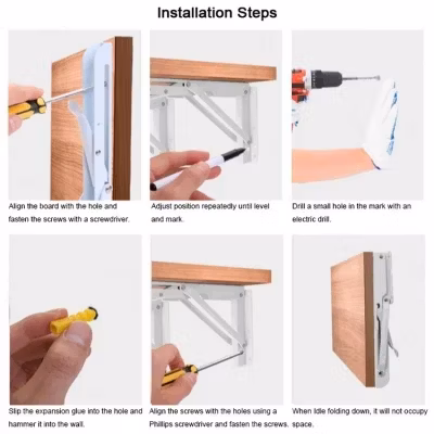 Coin de Table en bois à Angle réglable en acier inoxydable, support mural en métal flottant, support d'étagère pliant en L flottant 8 pouces 10 12 pouces