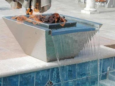 Bol à feu de piscine, foyer en cascade, foyer avec élément d'eau